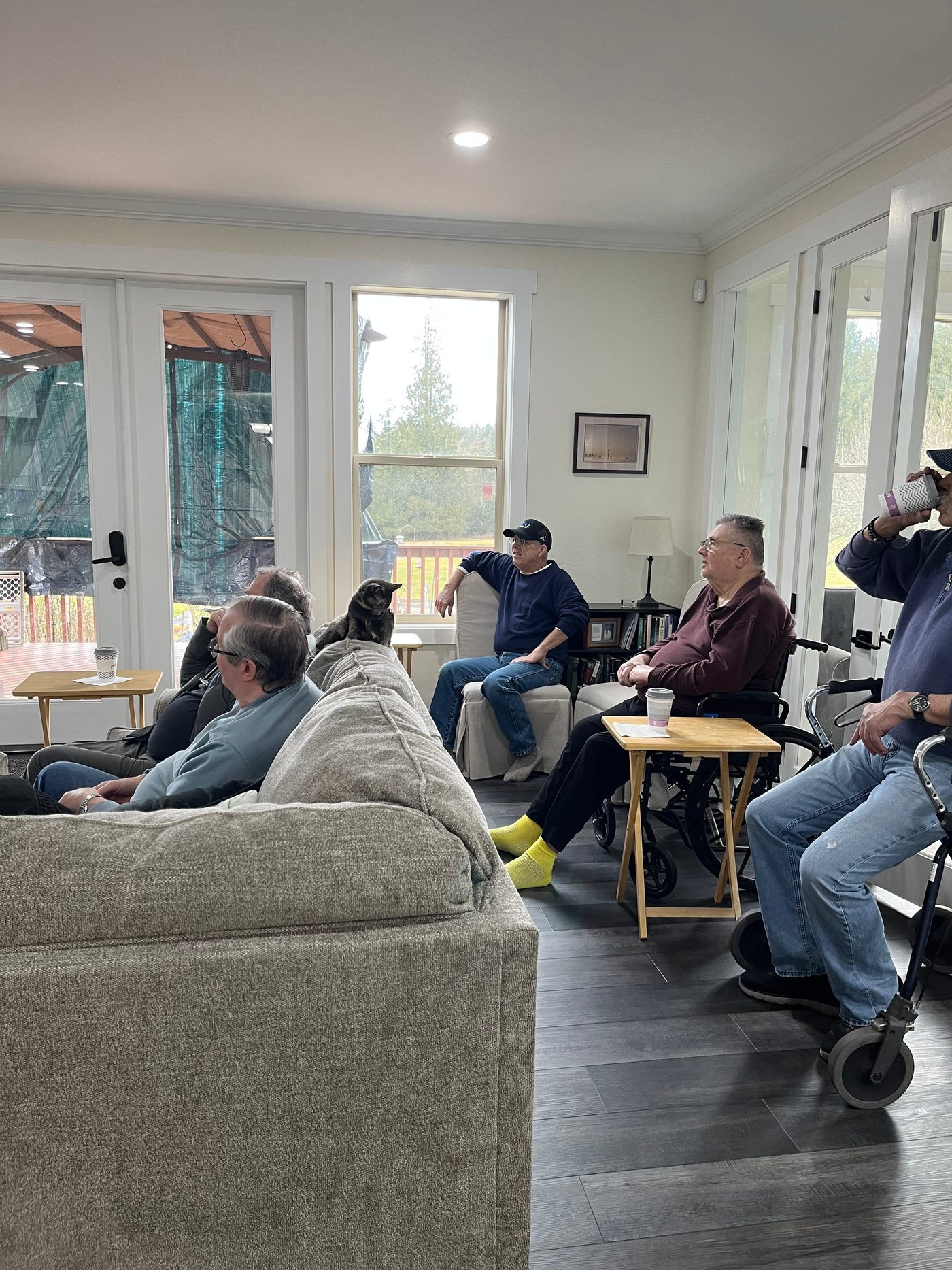 Residents gathered together in the living room